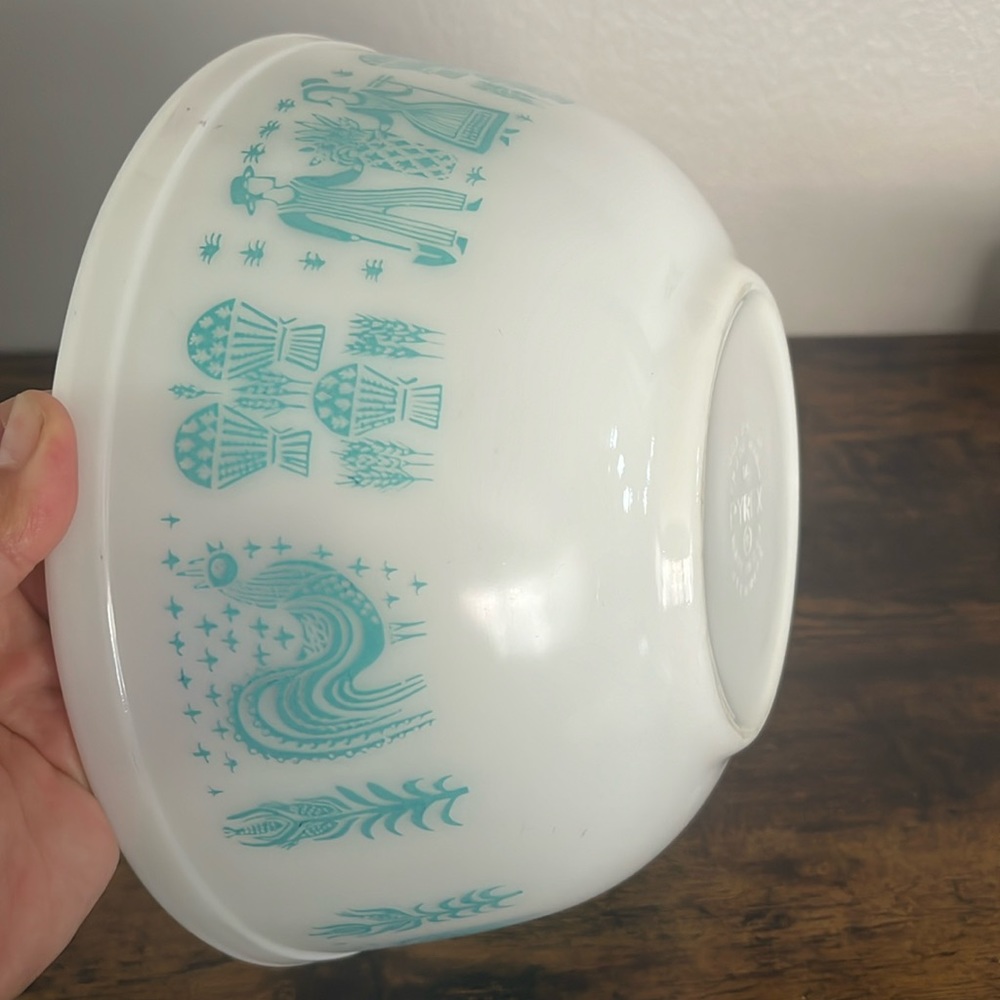 Vintage Pyrex Turquoise Blue Amish Butter Print Bowl 2-1/2 Quart 403 milk glass - Picture 4 of 8